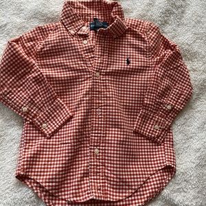 3T Ralph Lauren orange gingham button up shirt.